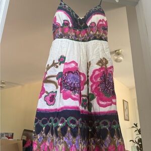 Floral Sleeveless TYE DYE  Dress with Pink and Purple Accents y2k